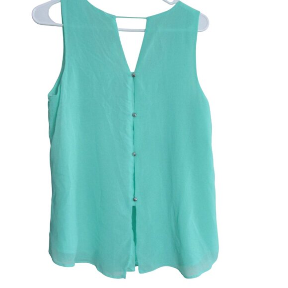 Mine Sleeveless Sheer Blouse Womens Small Green Button Up Back Shirt Top - Picture 4 of 9